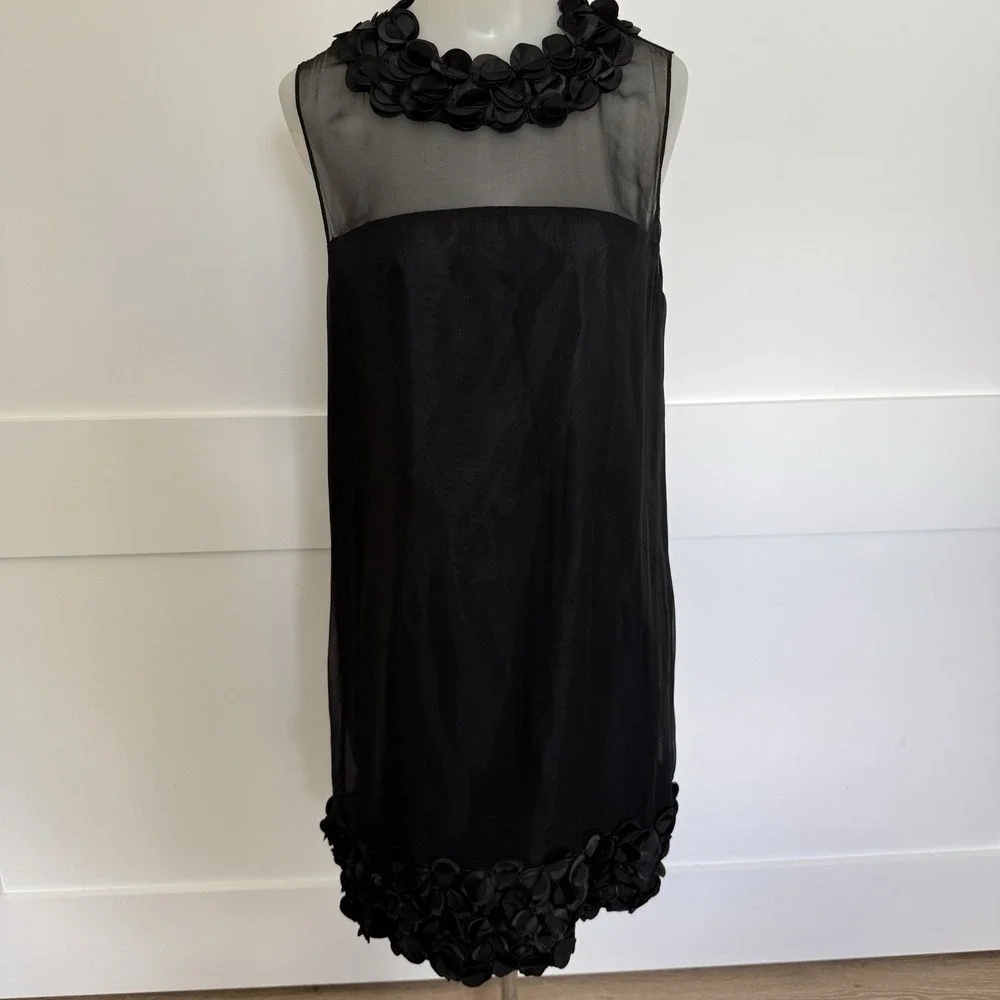 Taylor Black Silk LBD Petal Collar&Hem Shift‎ Dress Womens 10 Sheer Whimsigoth